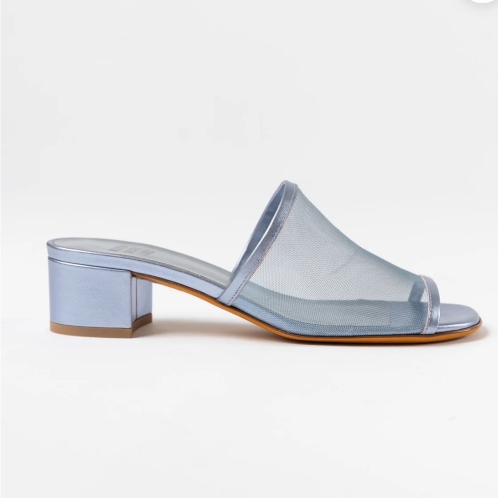Maryam Nassir Zadeh Metallic Blue Mesh Block Heel Sandals Women's Size 9.5 39.5